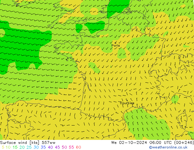 Vent 10 m 557ww mer 02.10.2024 06 UTC