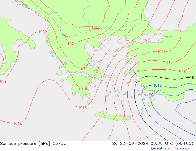 Pressione al suolo 557ww dom 22.09.2024 00 UTC