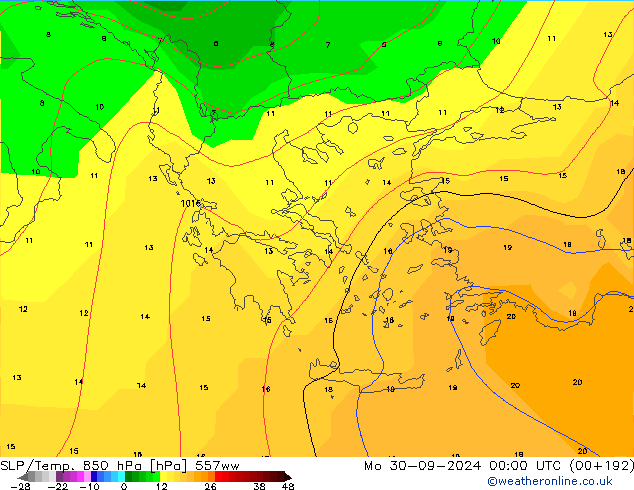 SLP/Temp. 850 hPa 557ww  30.09.2024 00 UTC