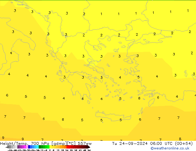 Hoogte/Temp. 700 hPa 557ww di 24.09.2024 06 UTC