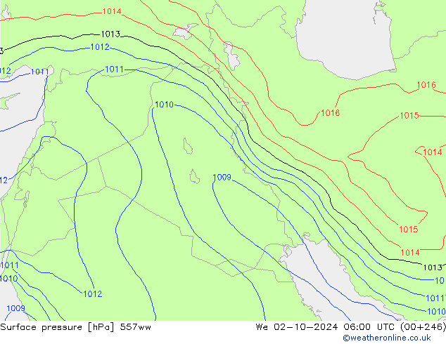 Pressione al suolo 557ww mer 02.10.2024 06 UTC