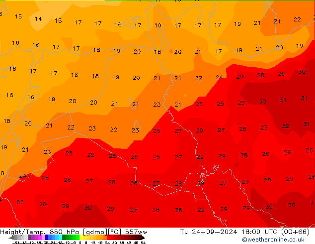 Height/Temp. 850 hPa 557ww Tu 24.09.2024 18 UTC