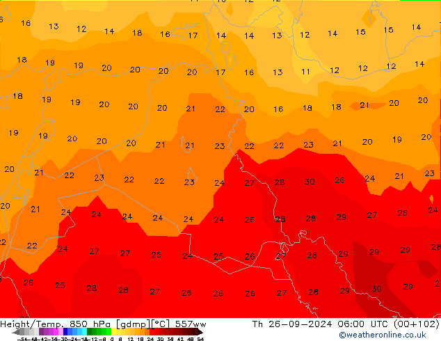 Height/Temp. 850 hPa 557ww Th 26.09.2024 06 UTC