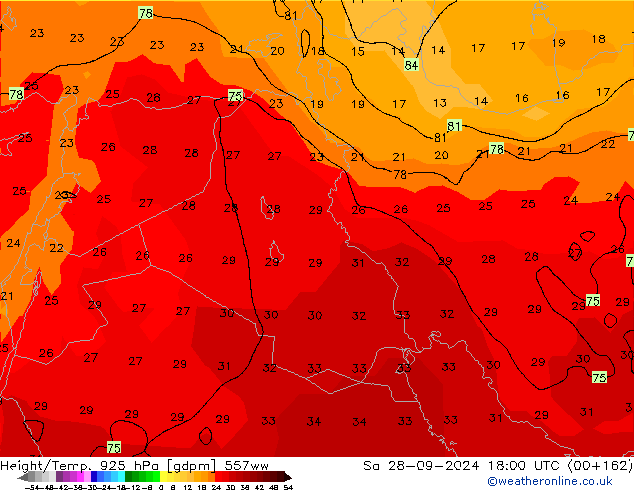 Height/Temp. 925 hPa 557ww Sa 28.09.2024 18 UTC