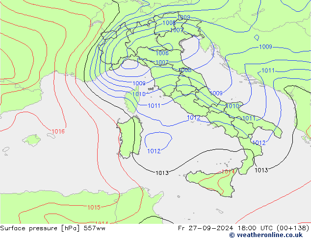 Luchtdruk (Grond) 557ww vr 27.09.2024 18 UTC