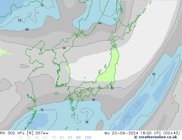 RH 300 hPa 557ww lun 23.09.2024 18 UTC