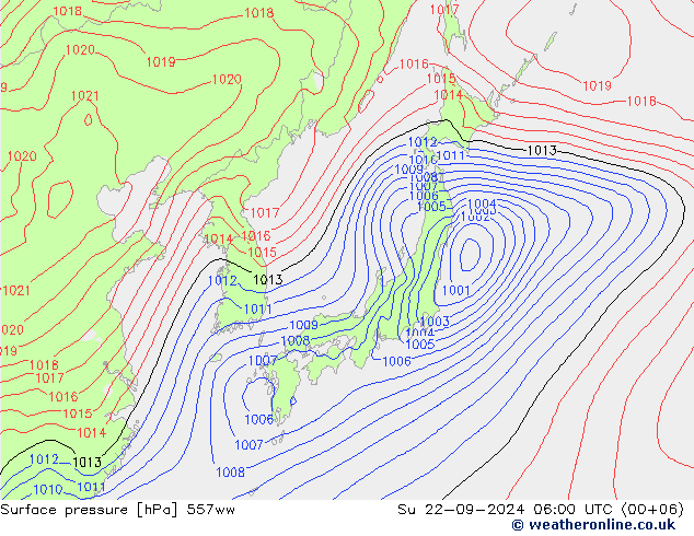 Pressione al suolo 557ww dom 22.09.2024 06 UTC