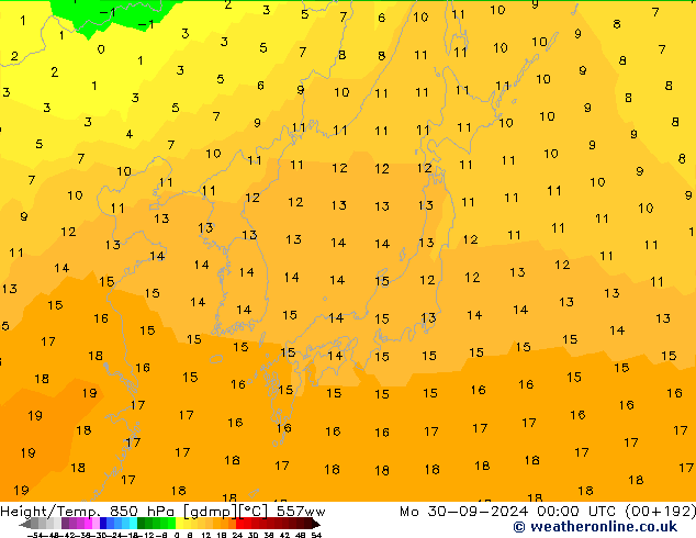 Height/Temp. 850 hPa 557ww Mo 30.09.2024 00 UTC