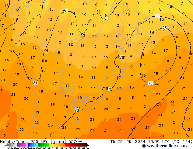 Yükseklik/Sıc. 925 hPa 557ww Per 26.09.2024 18 UTC