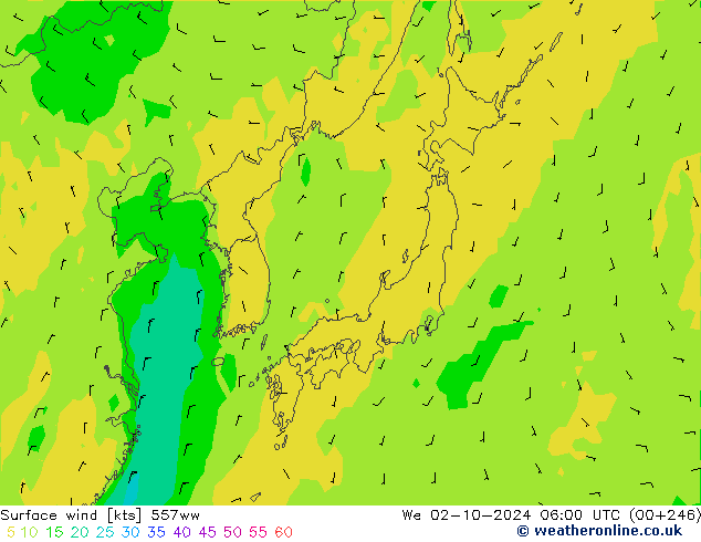 Viento 10 m 557ww mié 02.10.2024 06 UTC