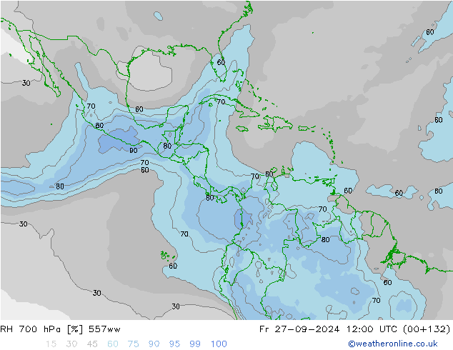 Humidité rel. 700 hPa 557ww ven 27.09.2024 12 UTC