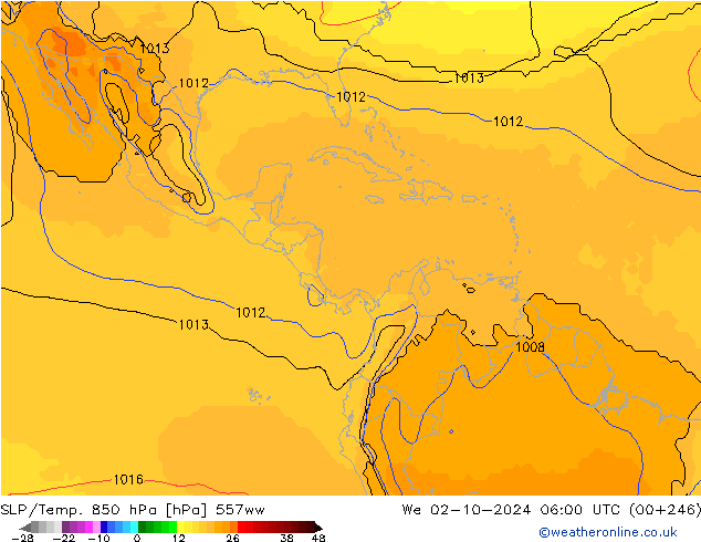 SLP/Temp. 850 hPa 557ww mié 02.10.2024 06 UTC