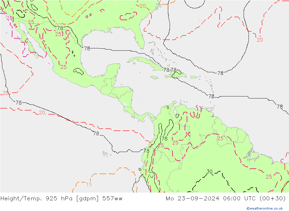 Height/Temp. 925 hPa 557ww Mo 23.09.2024 06 UTC