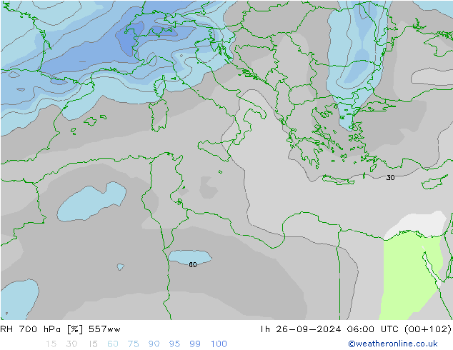 RH 700 hPa 557ww Čt 26.09.2024 06 UTC