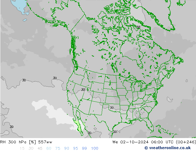 RH 300 hPa 557ww Mi 02.10.2024 06 UTC