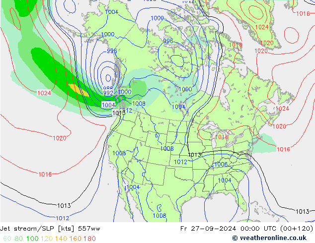 Jet stream/SLP 557ww Fr 27.09.2024 00 UTC