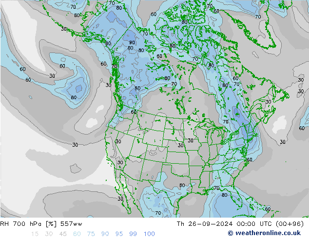 RH 700 hPa 557ww Th 26.09.2024 00 UTC