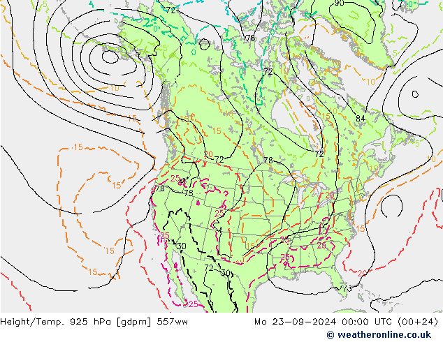 Height/Temp. 925 гПа 557ww пн 23.09.2024 00 UTC