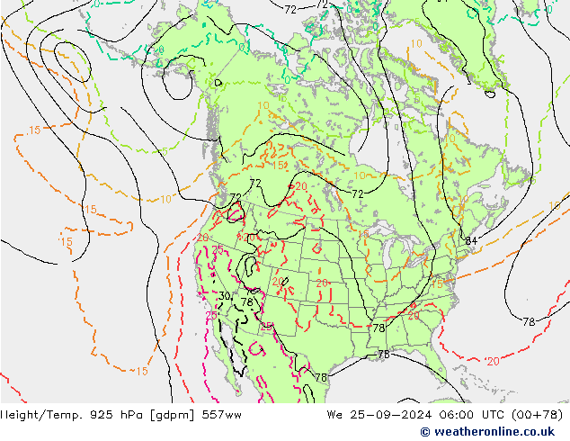 Height/Temp. 925 hPa 557ww We 25.09.2024 06 UTC