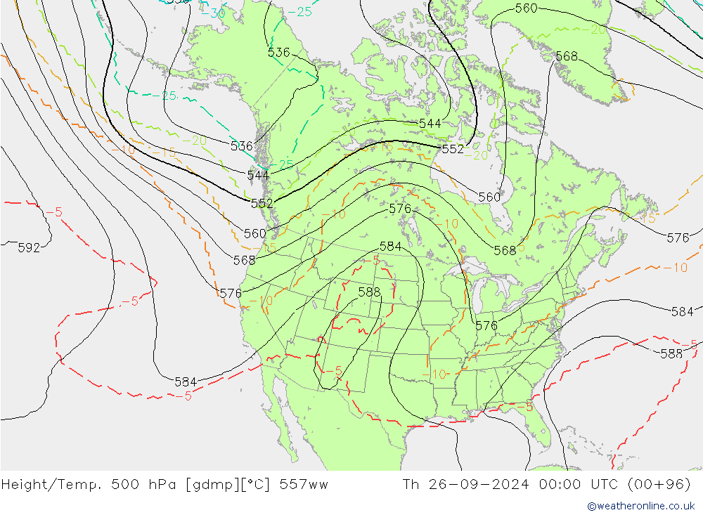 Hoogte/Temp. 500 hPa 557ww do 26.09.2024 00 UTC