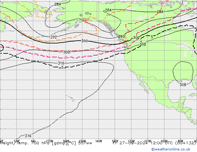 Hoogte/Temp. 700 hPa 557ww vr 27.09.2024 12 UTC