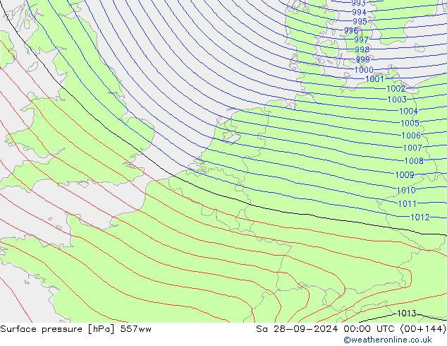 Pressione al suolo 557ww sab 28.09.2024 00 UTC