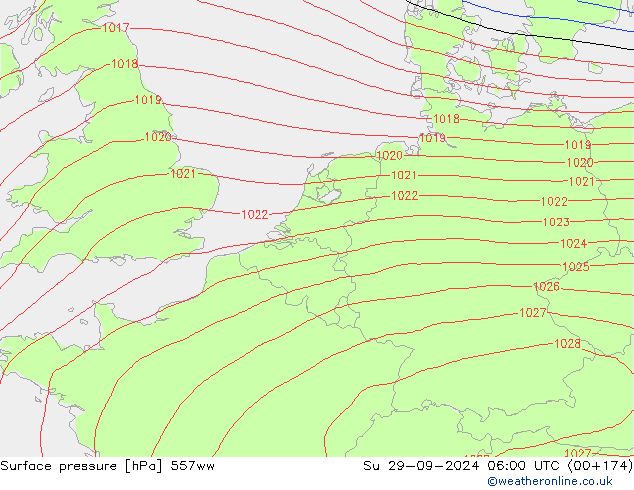 Surface pressure 557ww Su 29.09.2024 06 UTC