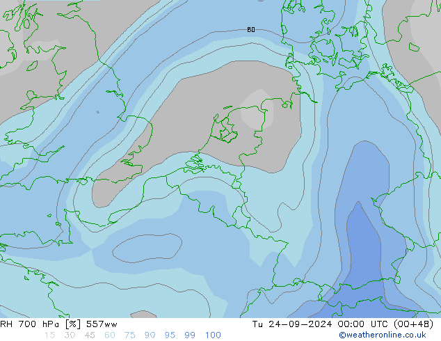 RH 700 hPa 557ww Di 24.09.2024 00 UTC