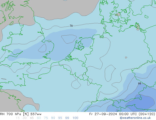 RH 700 hPa 557ww Fr 27.09.2024 00 UTC