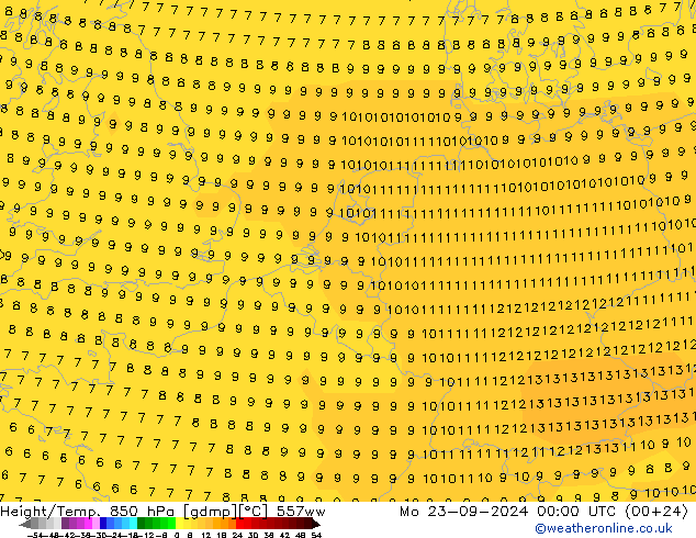 Height/Temp. 850 hPa 557ww Mo 23.09.2024 00 UTC