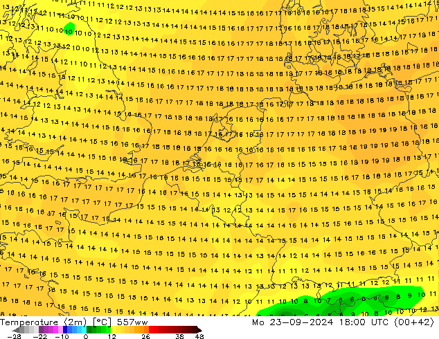 Temperaturkarte (2m) 557ww Mo 23.09.2024 18 UTC