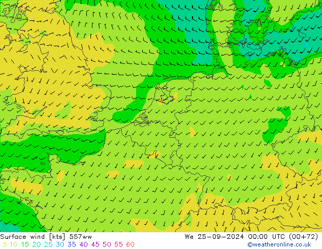 Surface wind 557ww We 25.09.2024 00 UTC