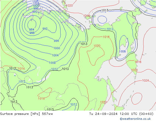 Surface pressure 557ww Tu 24.09.2024 12 UTC