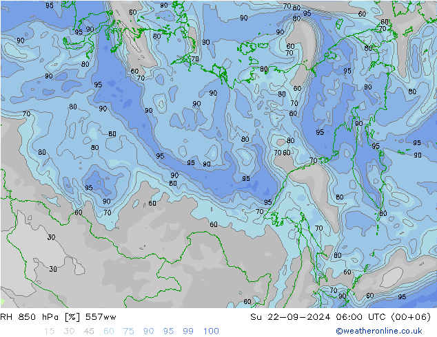 RH 850 hPa 557ww Su 22.09.2024 06 UTC