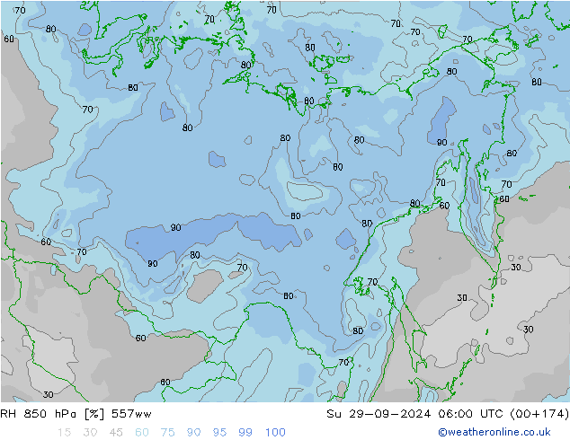 RH 850 hPa 557ww So 29.09.2024 06 UTC