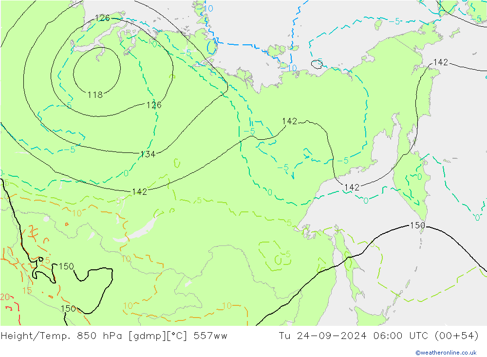 Hoogte/Temp. 850 hPa 557ww di 24.09.2024 06 UTC