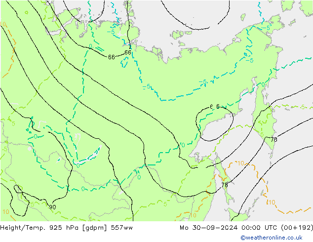 Height/Temp. 925 hPa 557ww Mo 30.09.2024 00 UTC