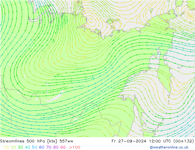 Stromlinien 500 hPa 557ww Fr 27.09.2024 12 UTC