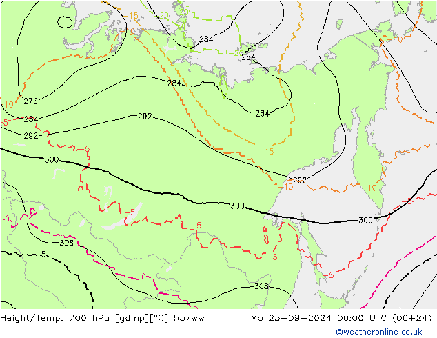 Height/Temp. 700 hPa 557ww Mo 23.09.2024 00 UTC