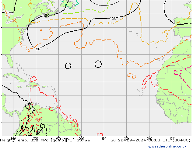 Height/Temp. 850 hPa 557ww So 22.09.2024 00 UTC