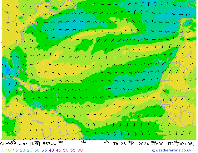 Surface wind 557ww Th 26.09.2024 00 UTC