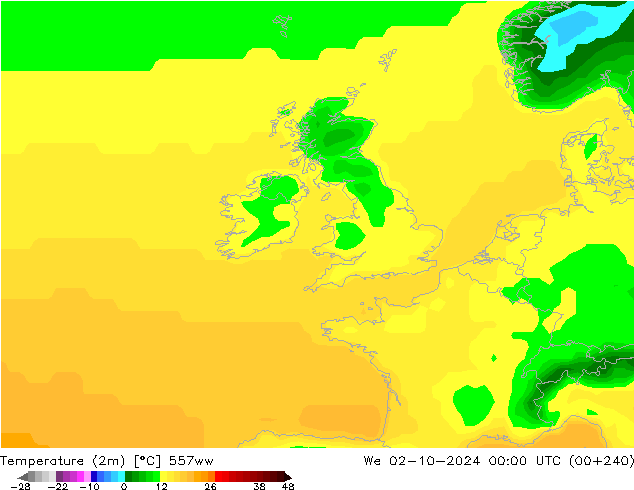 Temperature (2m) 557ww St 02.10.2024 00 UTC