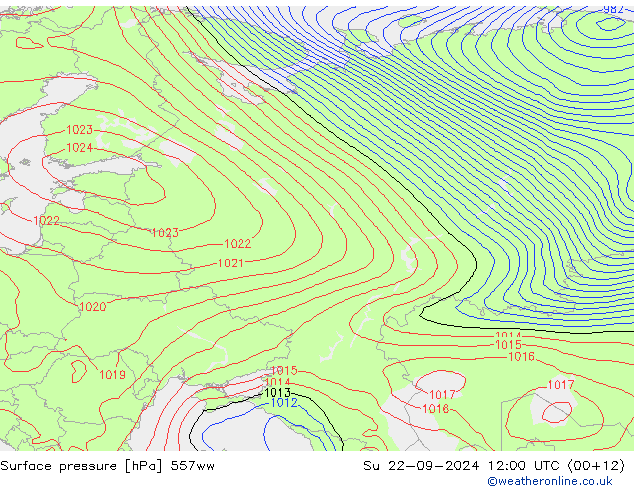 Surface pressure 557ww Su 22.09.2024 12 UTC