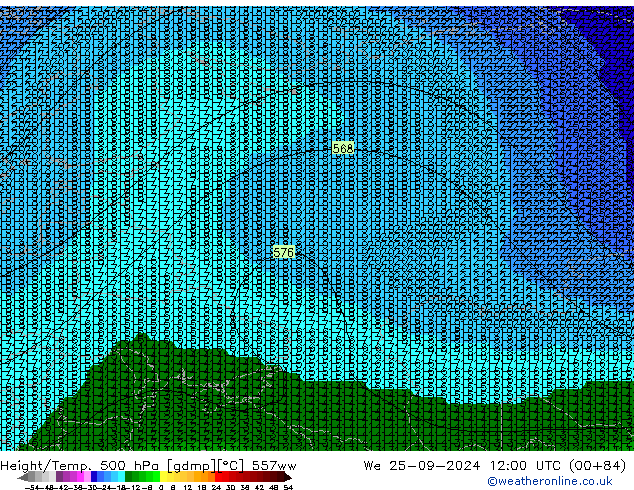 Height/Temp. 500 hPa 557ww We 25.09.2024 12 UTC