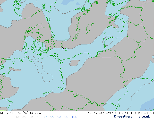 RH 700 hPa 557ww Sa 28.09.2024 18 UTC