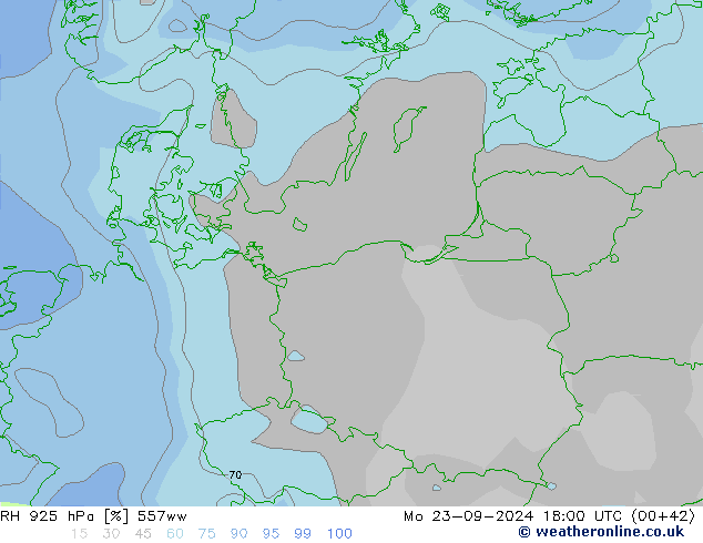 RH 925 гПа 557ww пн 23.09.2024 18 UTC