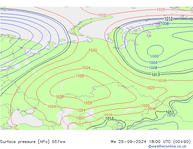 Surface pressure 557ww We 25.09.2024 18 UTC