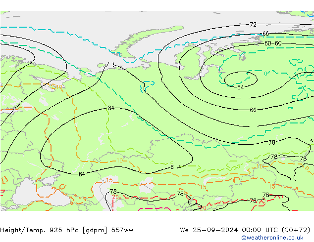 Height/Temp. 925 hPa 557ww Qua 25.09.2024 00 UTC