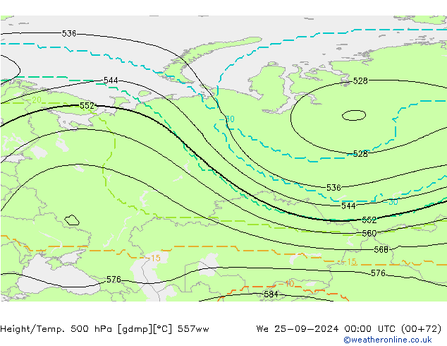 Geop./Temp. 500 hPa 557ww mié 25.09.2024 00 UTC