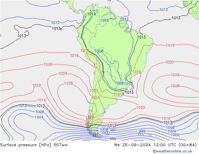 Surface pressure 557ww We 25.09.2024 12 UTC